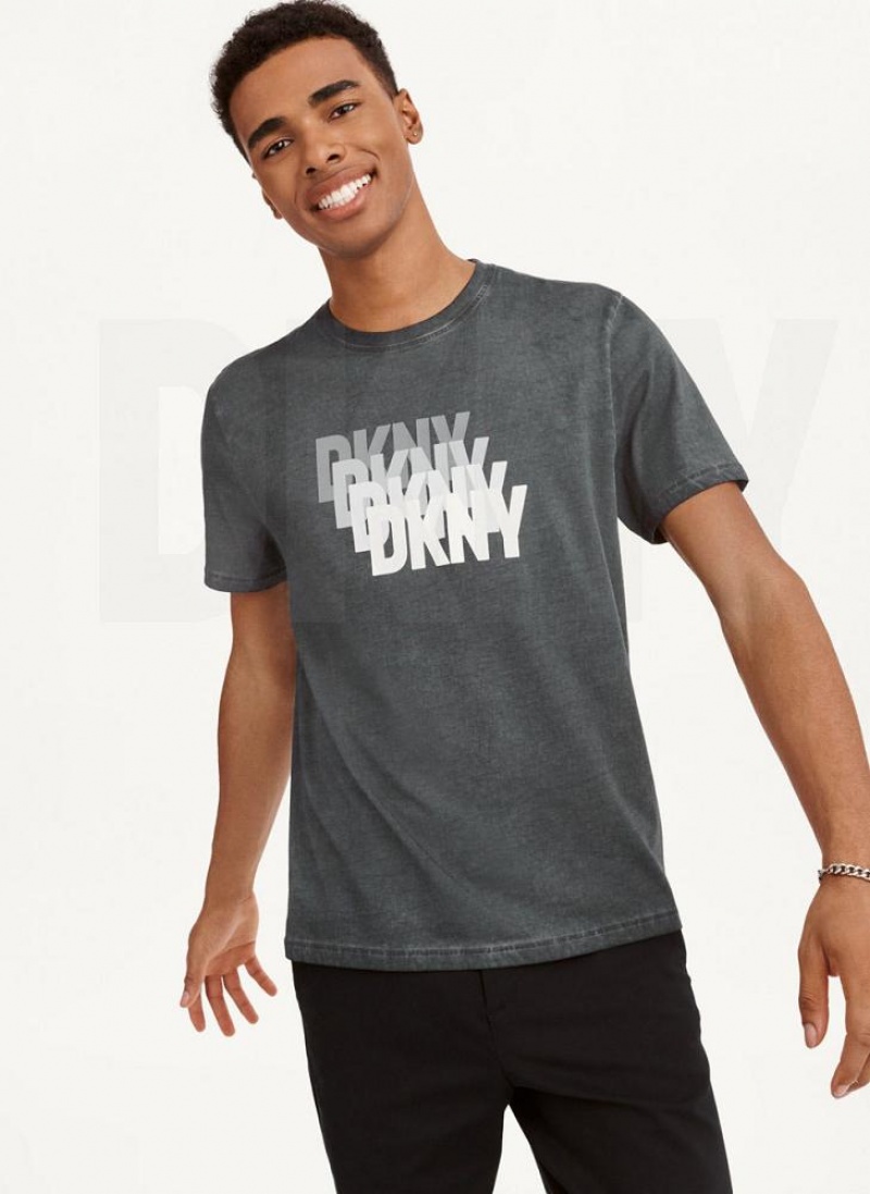 DKNY Layered Mineral Wash T-shirts Herren Schwarz | Austria_D0355