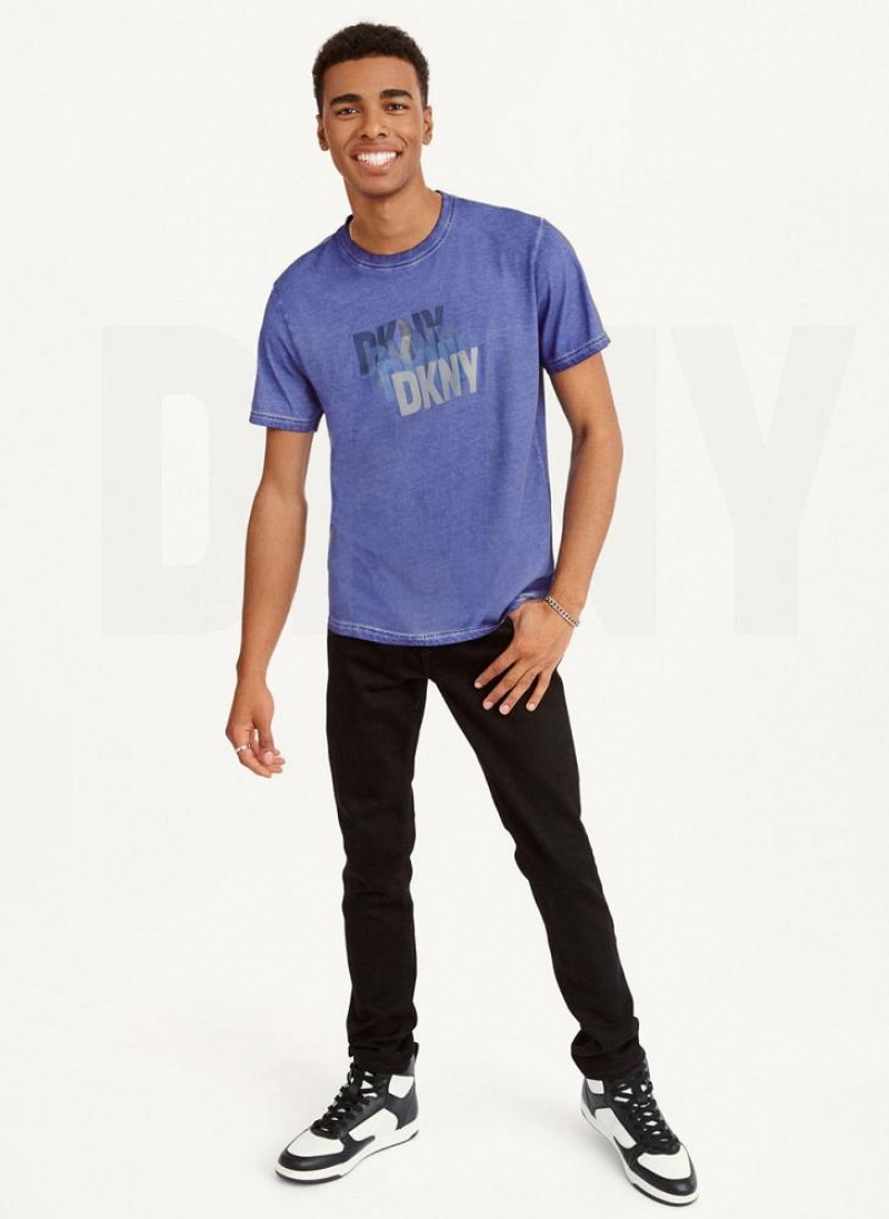 DKNY Layered Mineral Wash T-shirts Herren Tiefesblau | Austria_D1894