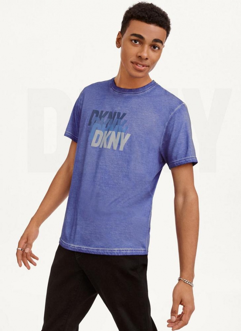 DKNY Layered Mineral Wash T-shirts Herren Tiefesblau | Austria_D1894