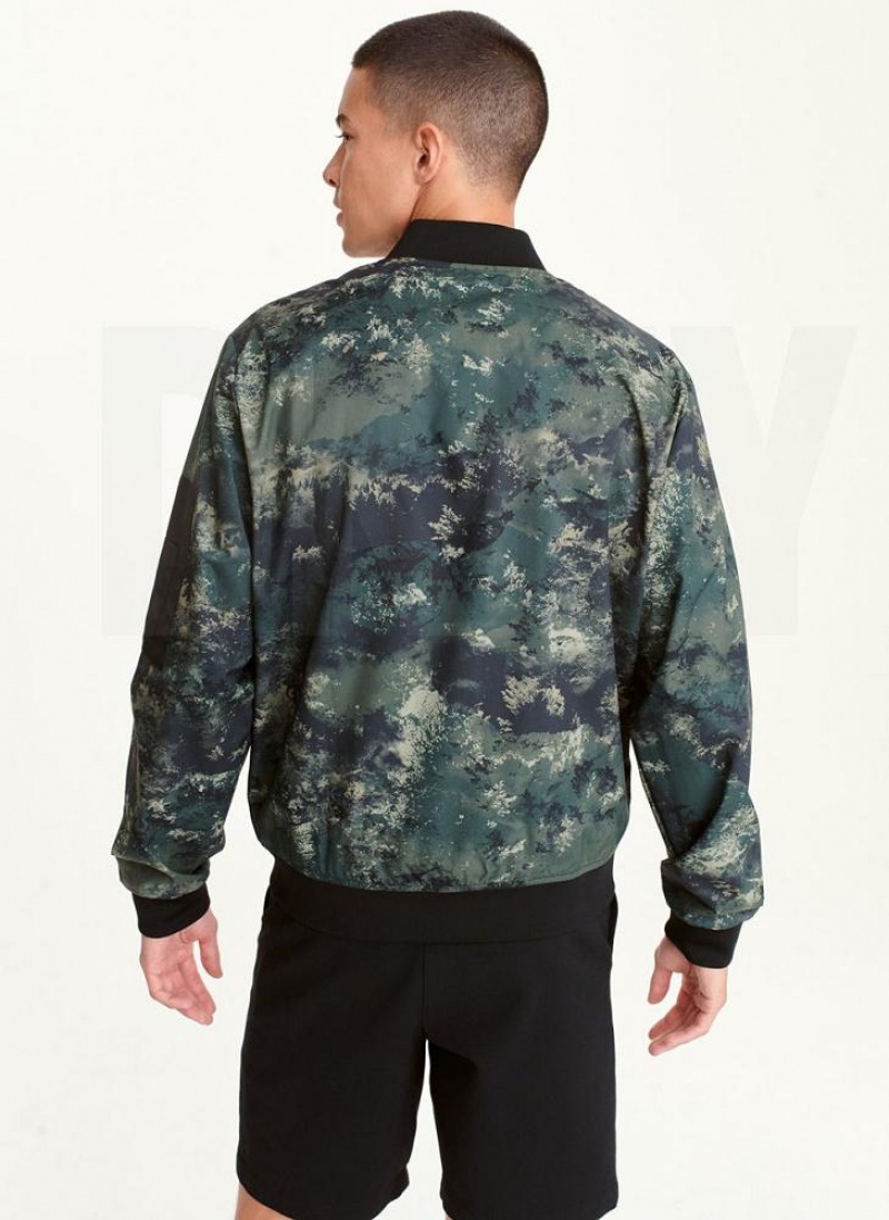 DKNY Leaf Camo Bomber Jacken Herren Olivgrün | Austria_D0155