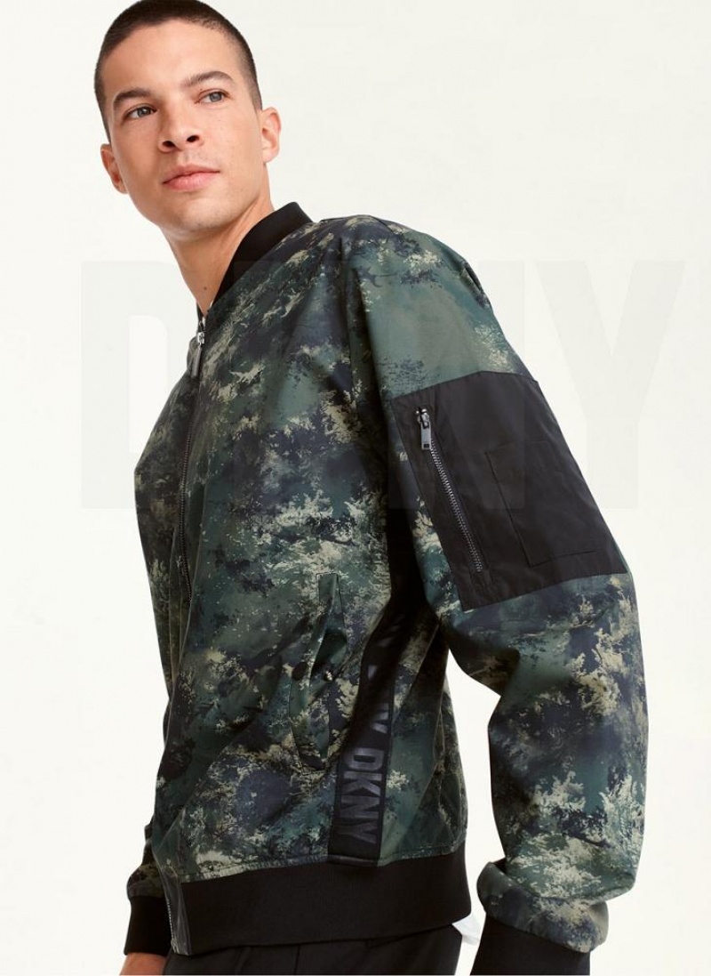 DKNY Leaf Camo Bomber Jacken Herren Olivgrün | Austria_D0155