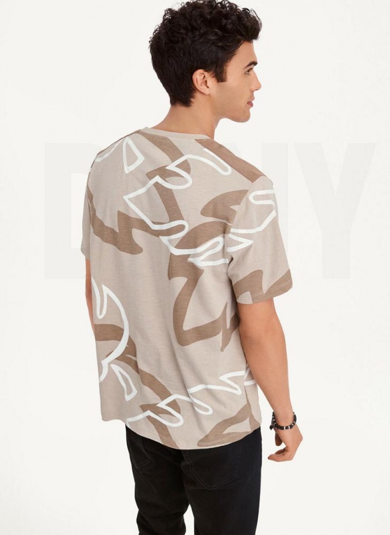 DKNY Leaves Print Slub Jersey T-shirts Herren Khaki | Austria_D1388