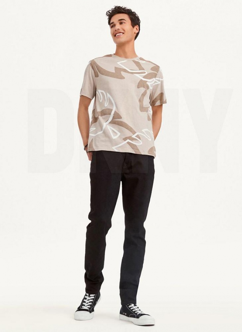 DKNY Leaves Print Slub Jersey T-shirts Herren Khaki | Austria_D1388