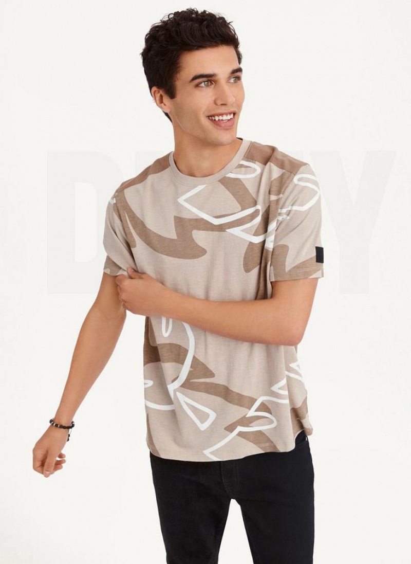 DKNY Leaves Print Slub Jersey T-shirts Herren Khaki | Austria_D1388