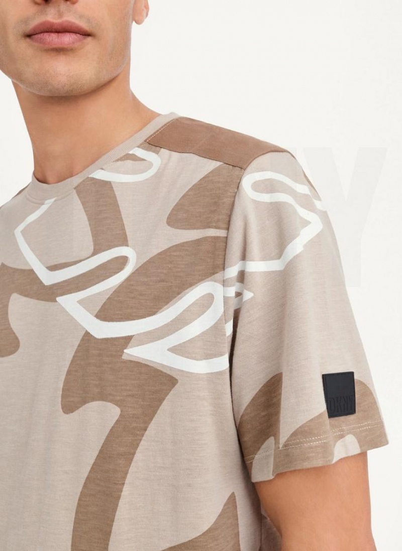 DKNY Leaves Print Slub Jersey T-shirts Herren Khaki | Austria_D1388