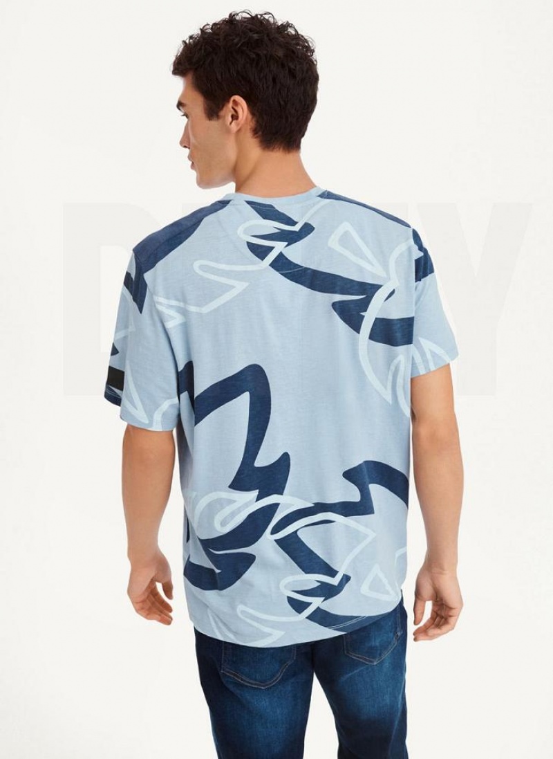 DKNY Leaves Print Slub Jersey T-shirts Herren Navy | Austria_D1431