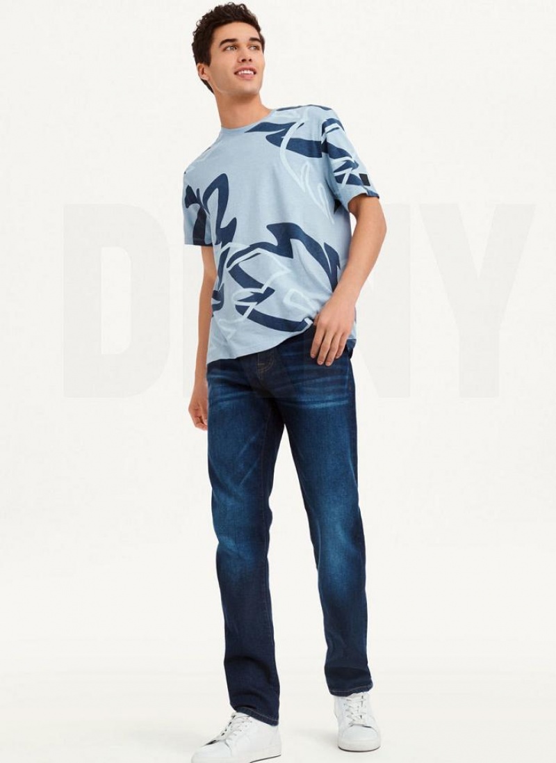 DKNY Leaves Print Slub Jersey T-shirts Herren Navy | Austria_D1431