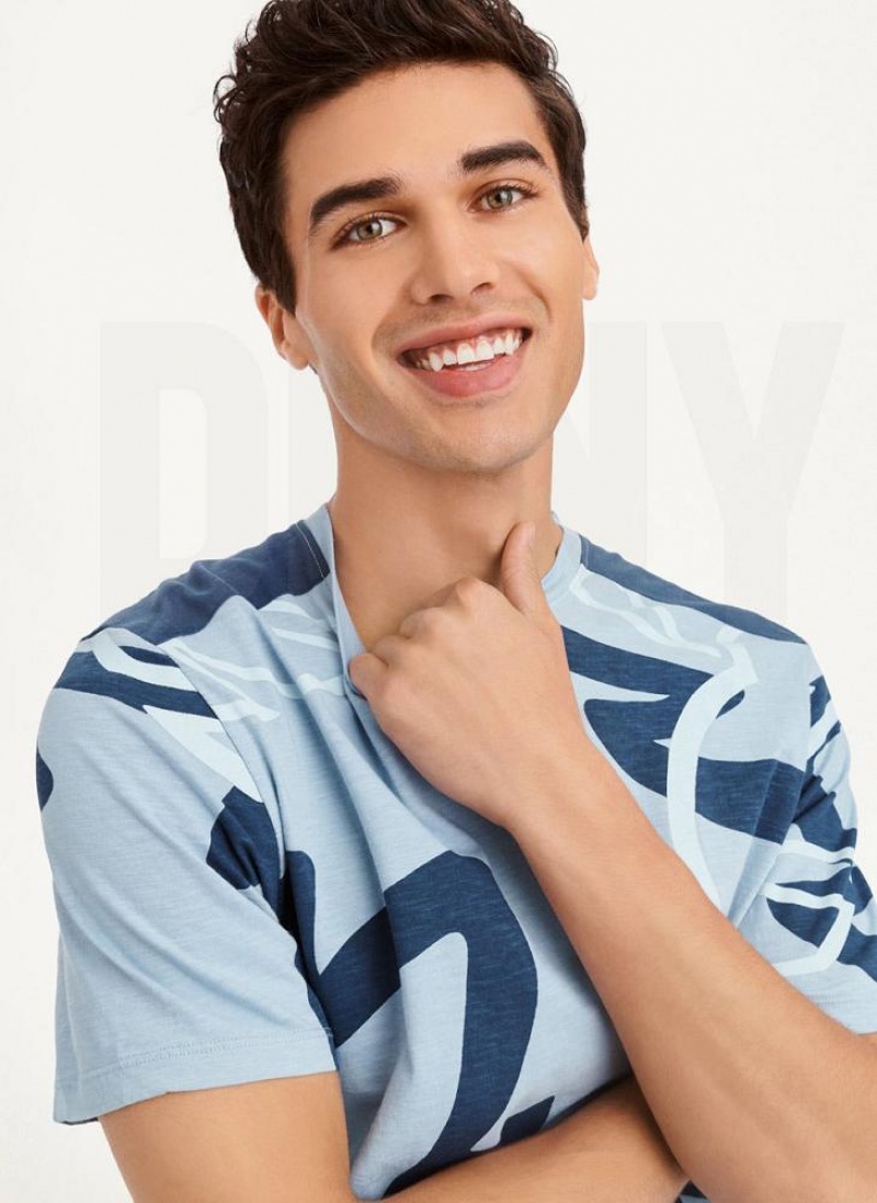 DKNY Leaves Print Slub Jersey T-shirts Herren Navy | Austria_D1431