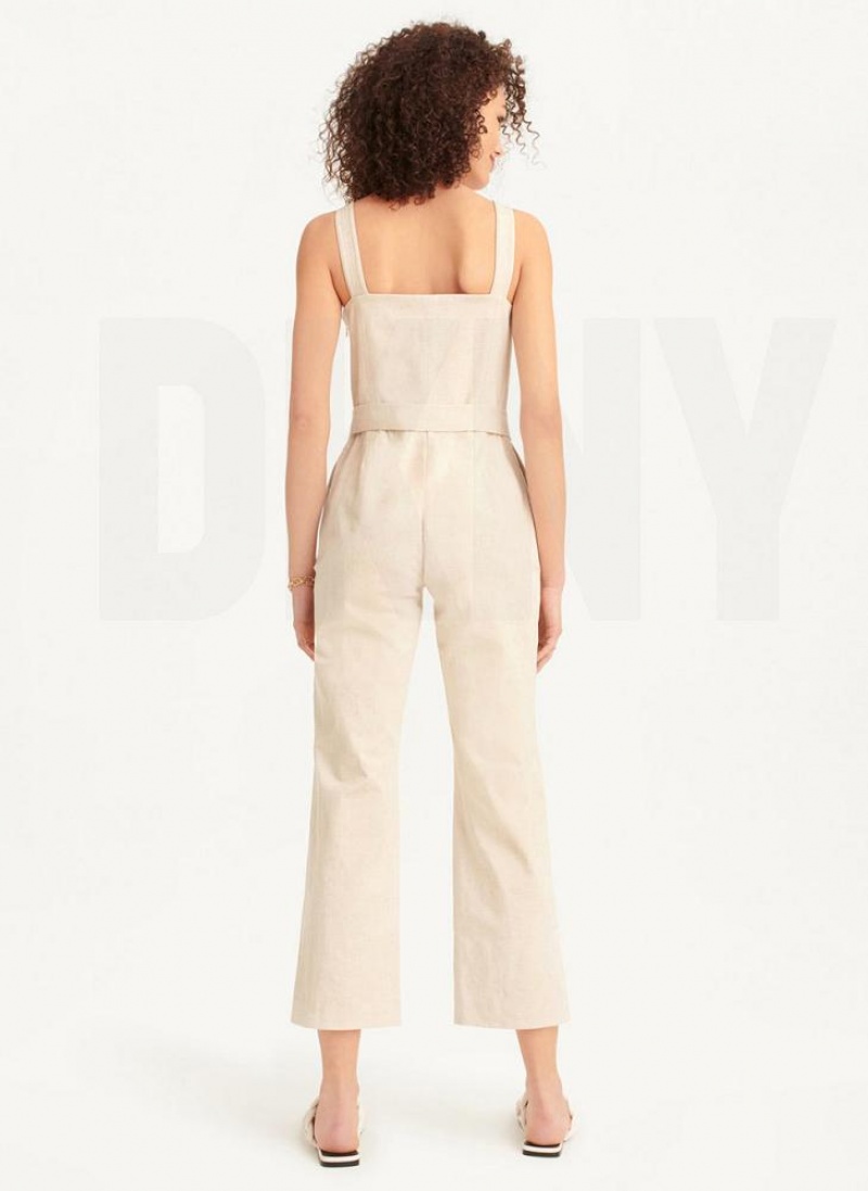 DKNY Linen Belted Jumpsuit Damen Beige | Austria_D0106