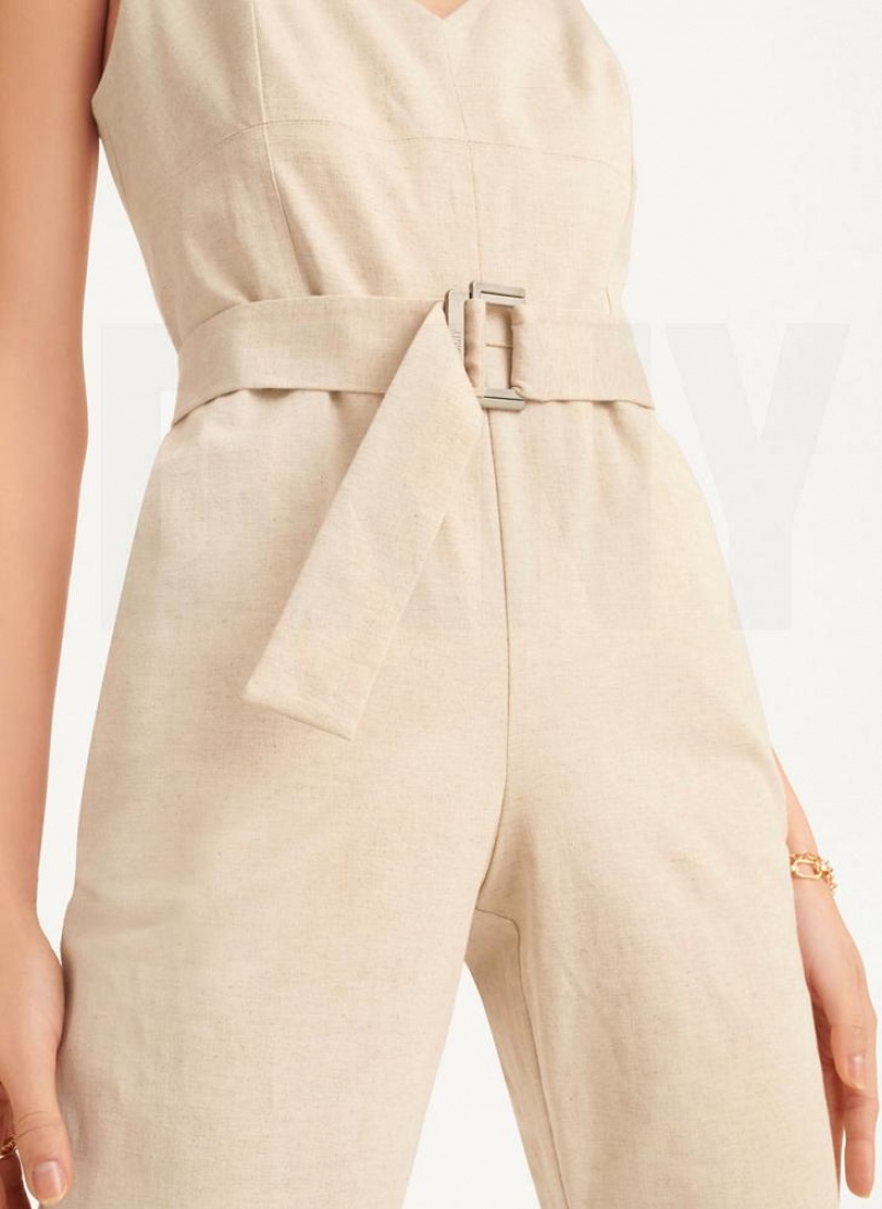 DKNY Linen Belted Jumpsuit Damen Beige | Austria_D0106