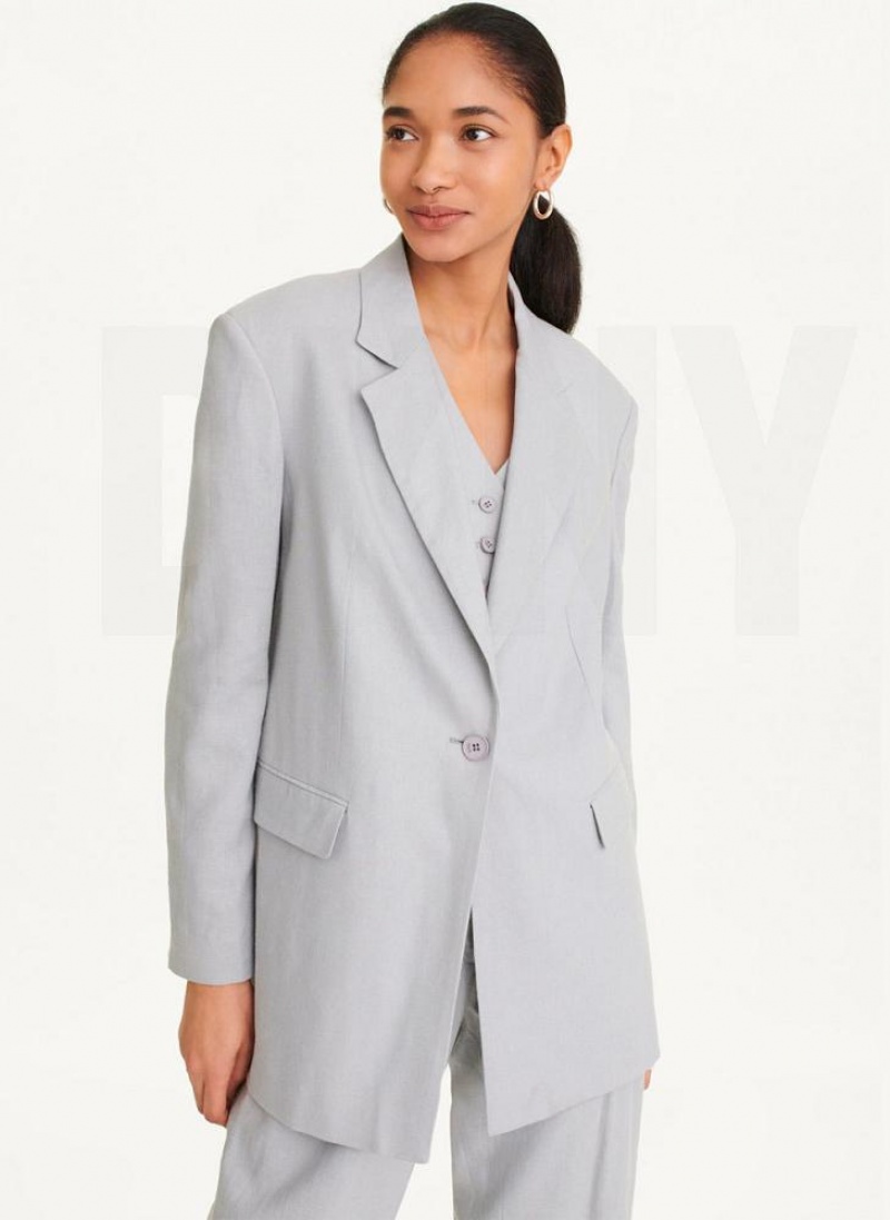 DKNY Linen Blazer Damen Schwarz | Austria_D1683