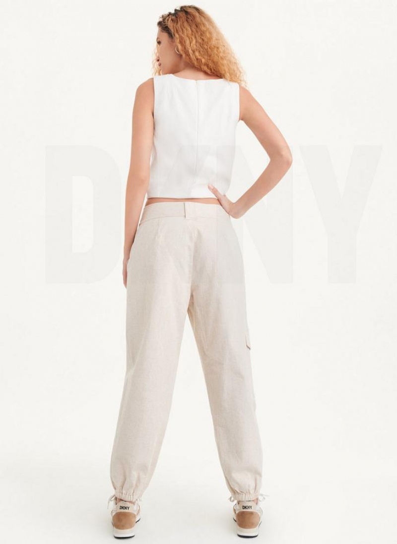 DKNY Linen Hose Damen Beige | Austria_D0358