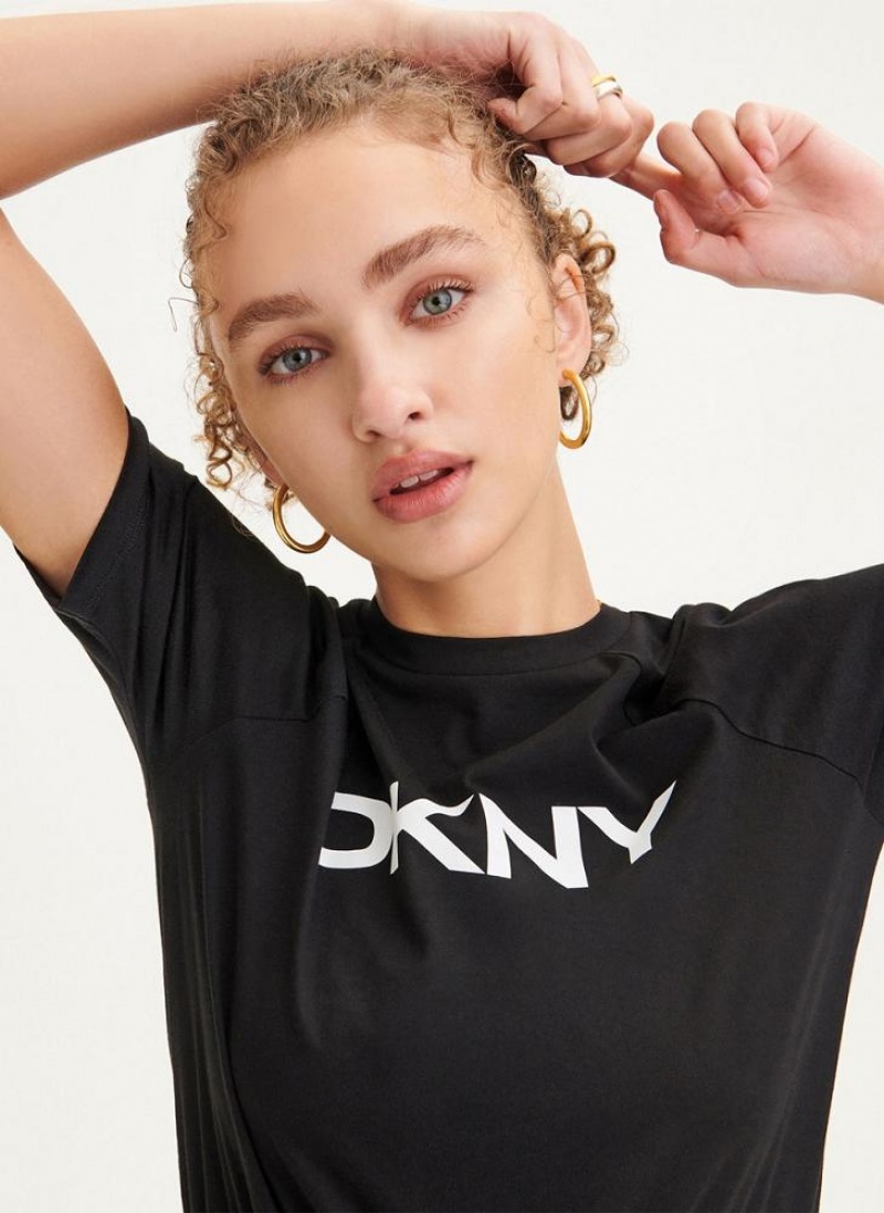 DKNY Logo Drawstring Taille Kleid Damen Schwarz | Austria_D1180