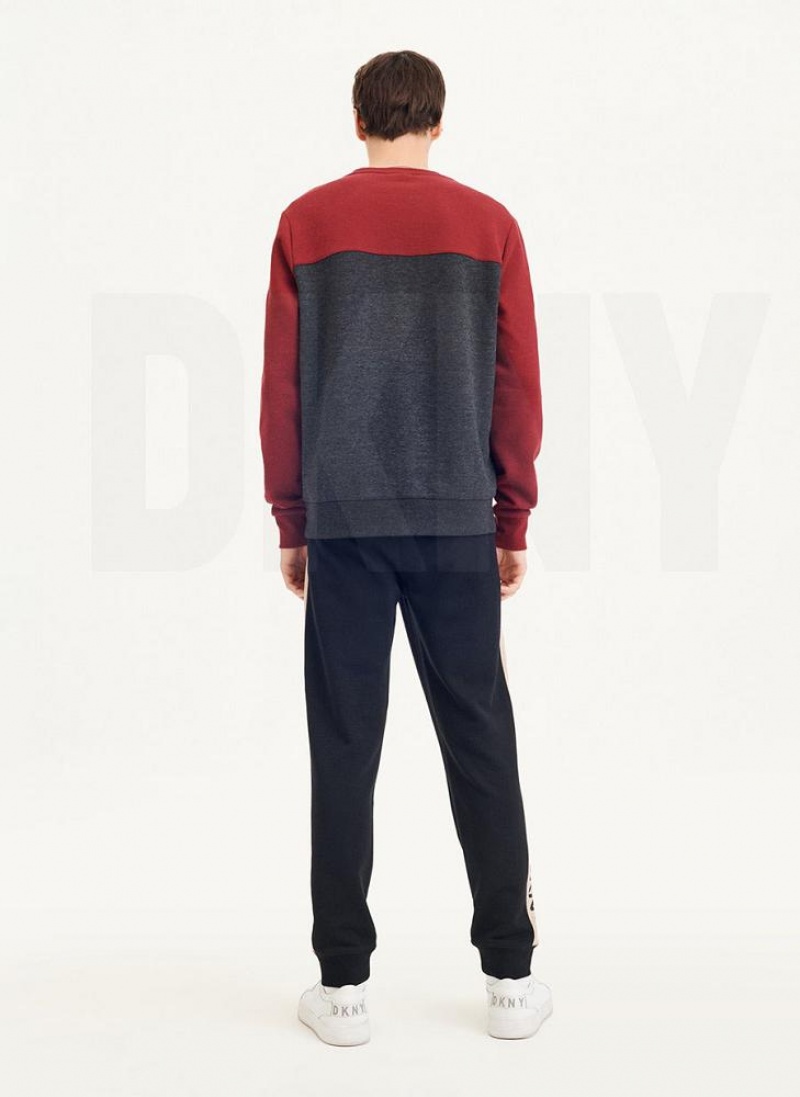 DKNY Logo Fleece Crew Sweatshirts Herren Dunkelrot | Austria_D1558