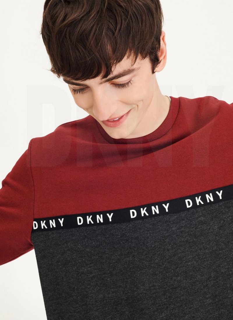 DKNY Logo Fleece Crew Sweatshirts Herren Dunkelrot | Austria_D1558