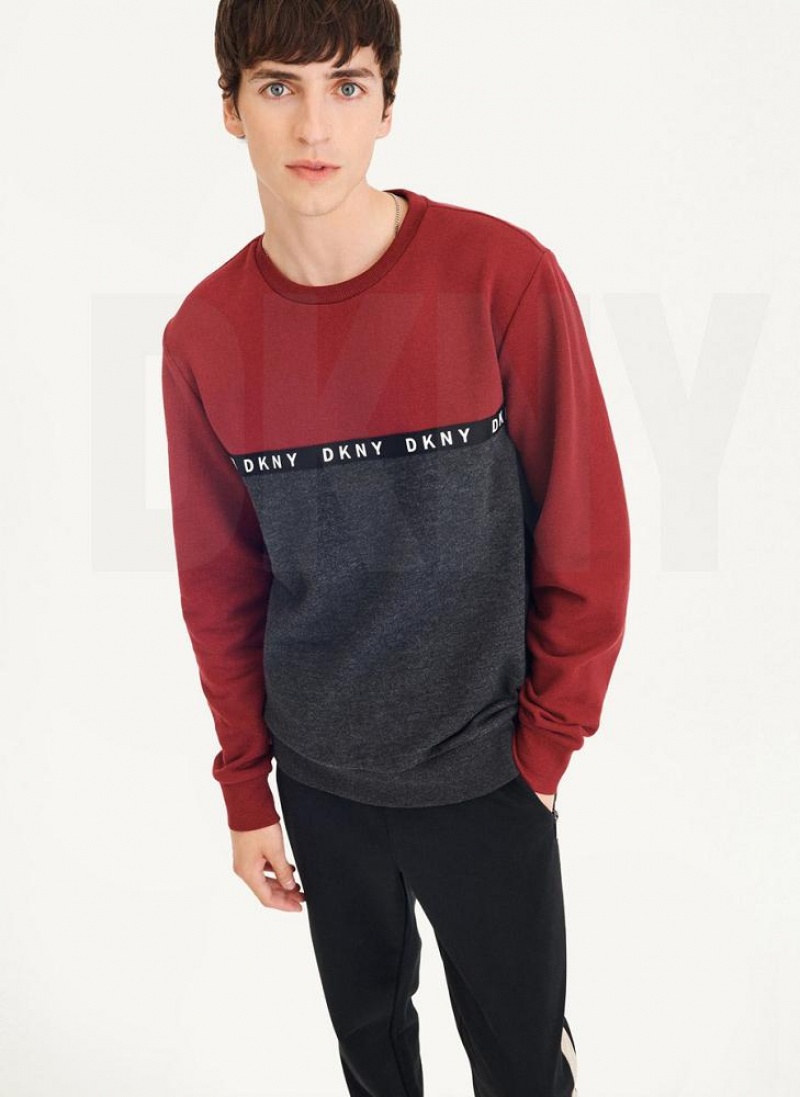 DKNY Logo Fleece Crew Sweatshirts Herren Dunkelrot | Austria_D1558