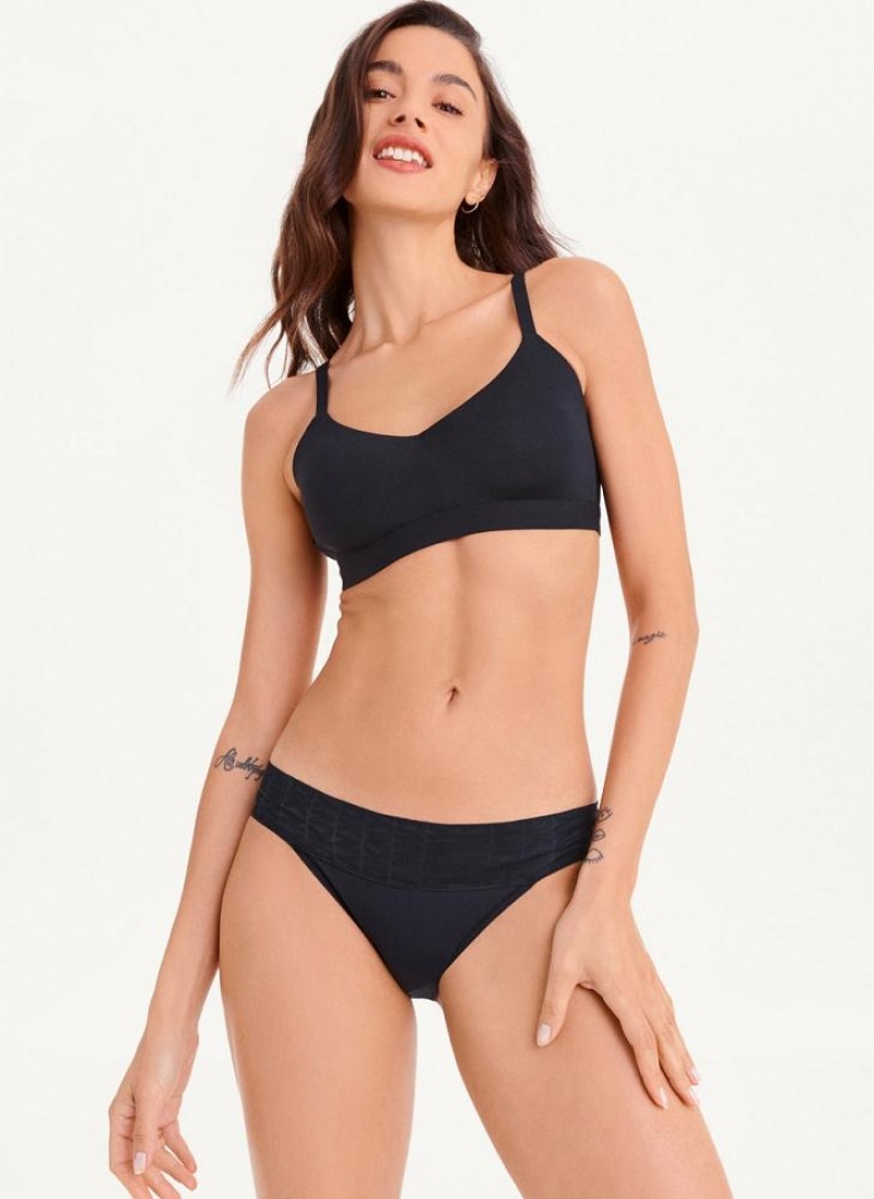 DKNY Logo Waistband Stretch Bikini Höschen Damen Schwarz | Austria_D1133