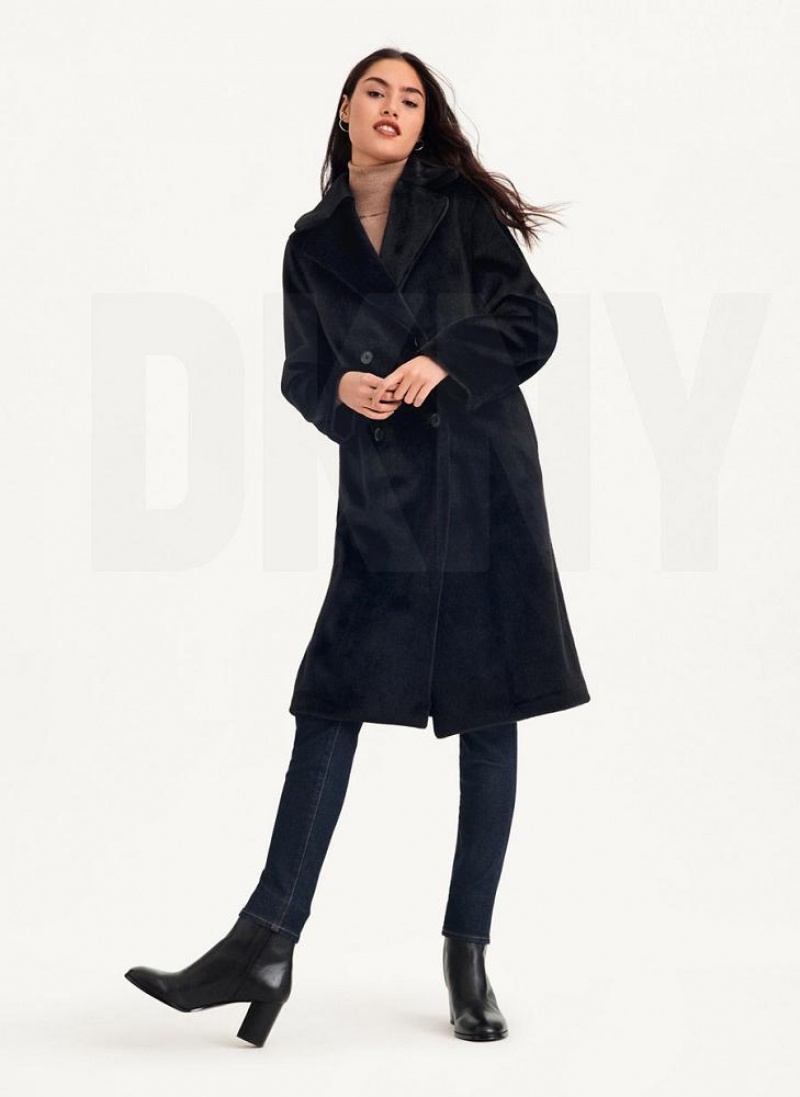 DKNY Long Faux Fur Mäntel Damen Schwarz | Austria_D1815