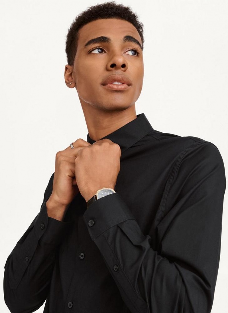 DKNY Long Sleeve Button Down Hemd Herren Schwarz | Austria_D0418