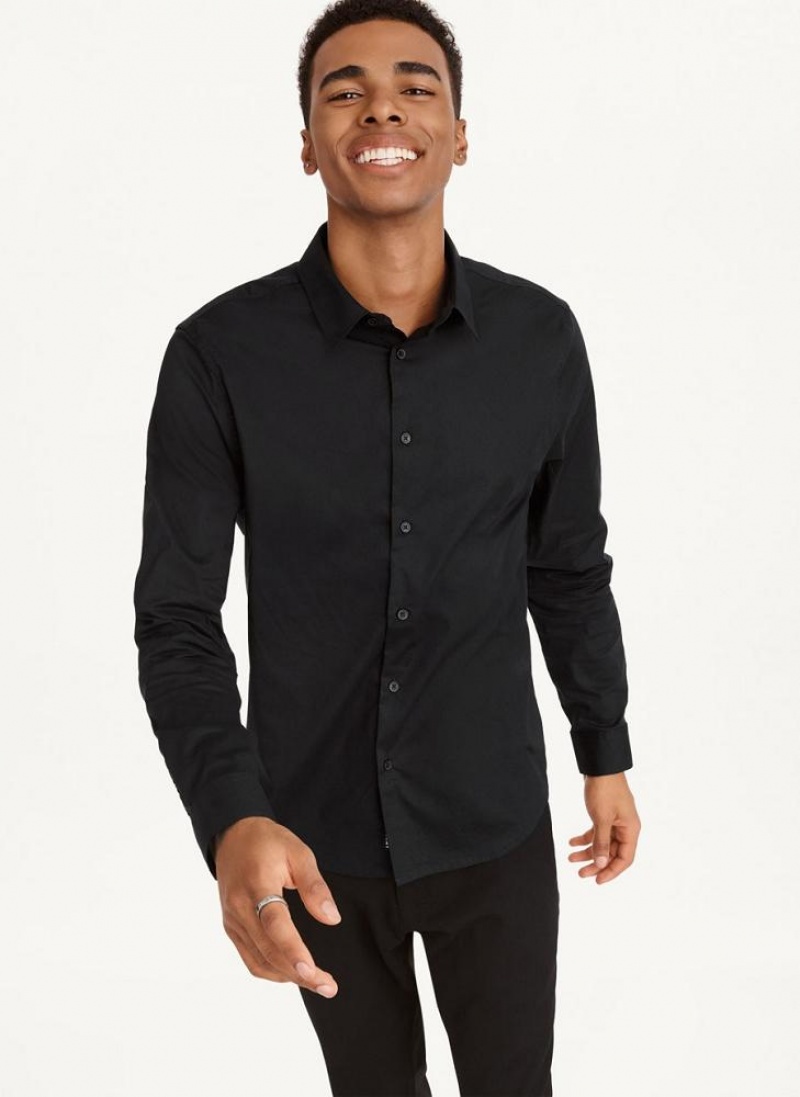 DKNY Long Sleeve Button Down Hemd Herren Schwarz | Austria_D0418