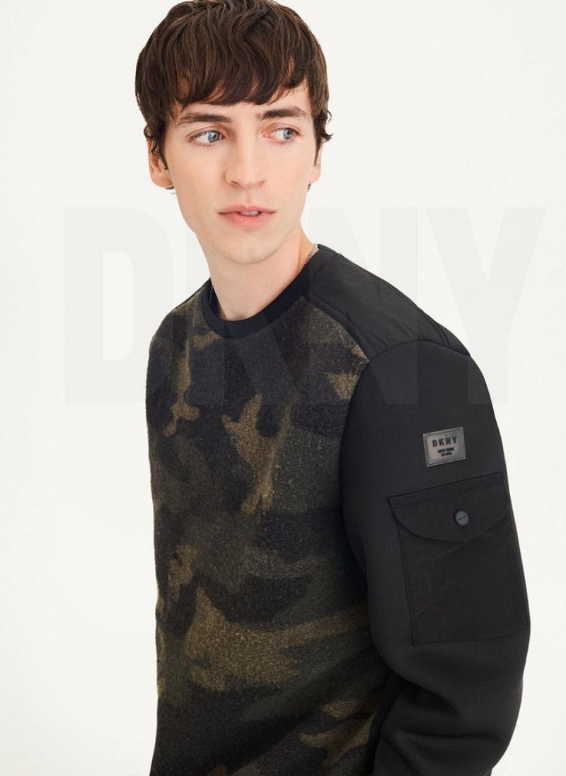 DKNY Long Sleeve Camo Neoprene Sleeve Crewneck Sweatshirts Herren Camouflage | Austria_D0386