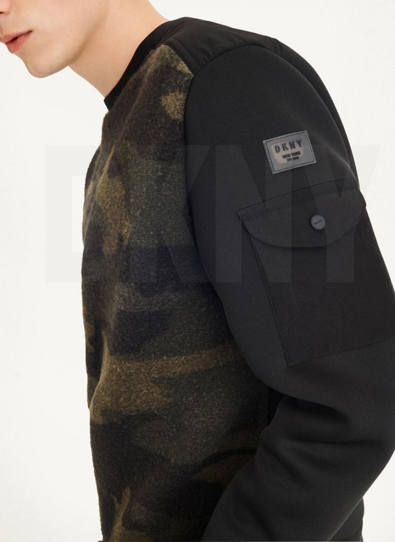 DKNY Long Sleeve Camo Neoprene Sleeve Crewneck Sweatshirts Herren Camouflage | Austria_D0386