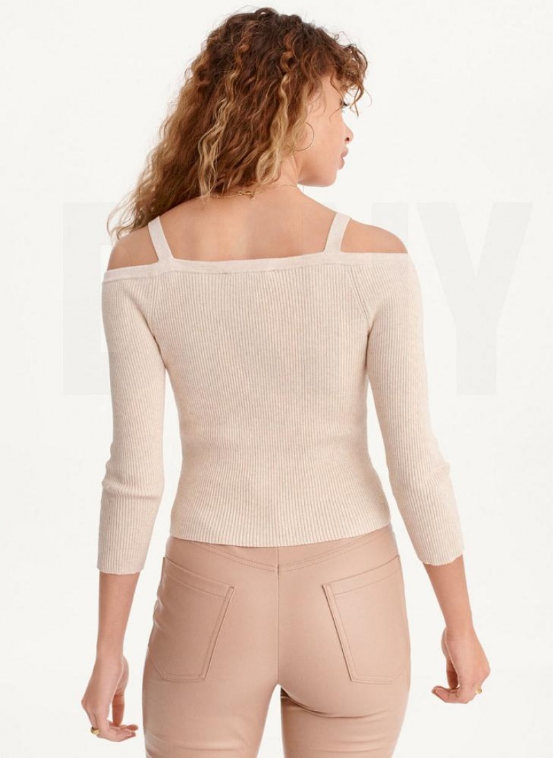 DKNY Long Sleeve Cold Shoulder Pullover Damen Beige | Austria_D1429