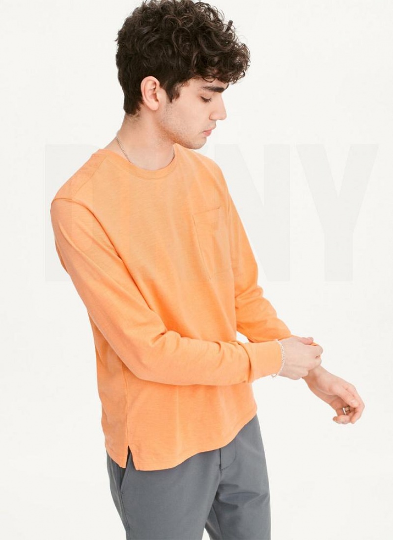 DKNY Long Sleeve Crew Pocket Slub Jersey T-shirts Herren Orange | Austria_D0831