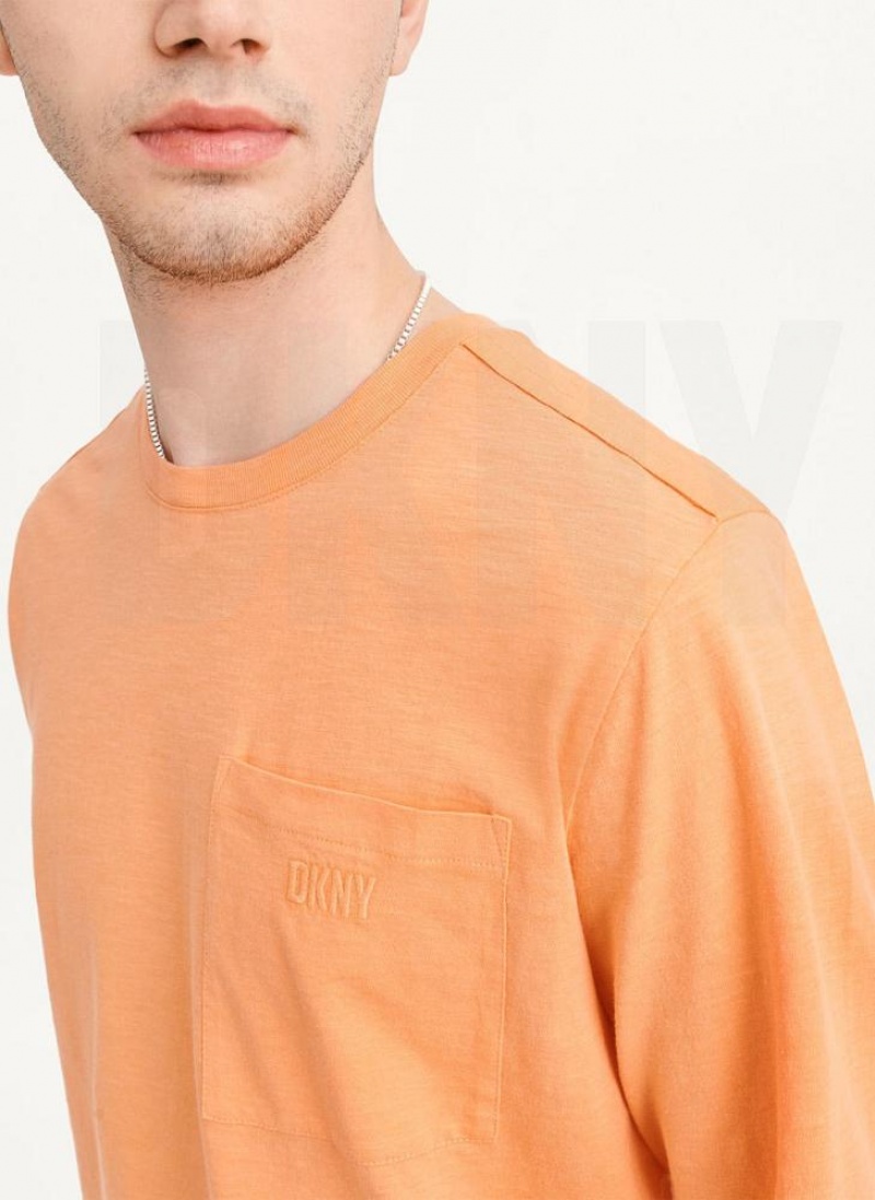 DKNY Long Sleeve Crew Pocket Slub Jersey T-shirts Herren Orange | Austria_D0831