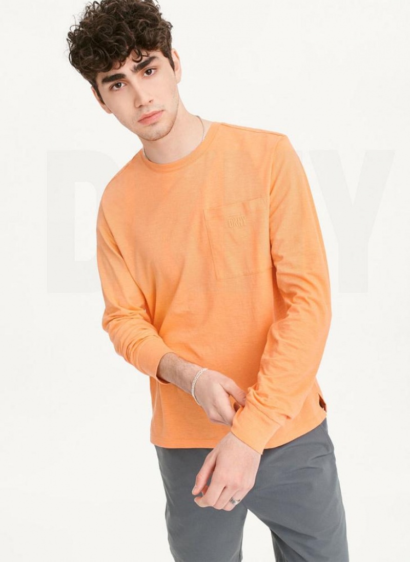 DKNY Long Sleeve Crew Pocket Slub Jersey T-shirts Herren Orange | Austria_D0831