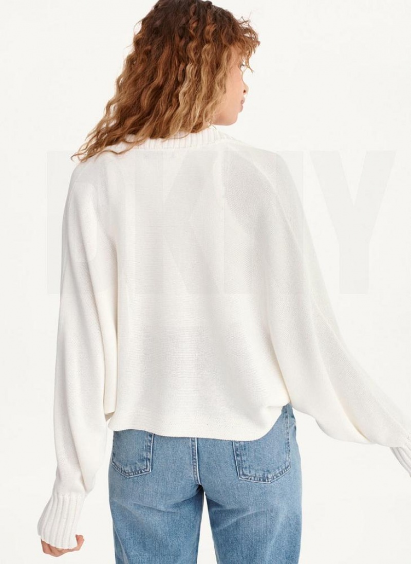 DKNY Long Sleeve Cropped Cardigan Pullover Damen Weiß | Austria_D1054