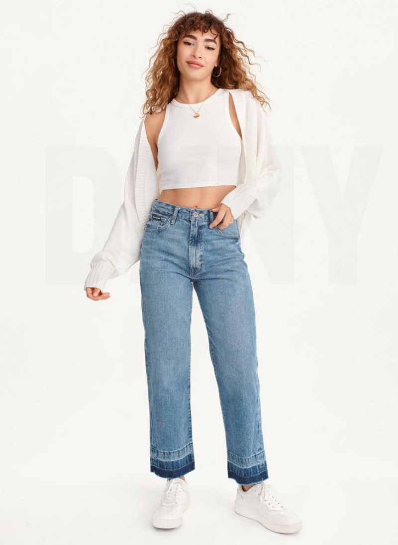 DKNY Long Sleeve Cropped Cardigan Pullover Damen Weiß | Austria_D1054