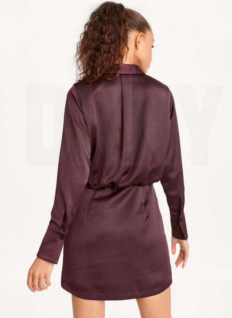 DKNY Long Sleeve Mini Kleid Damen Bordeaux | Austria_D1146