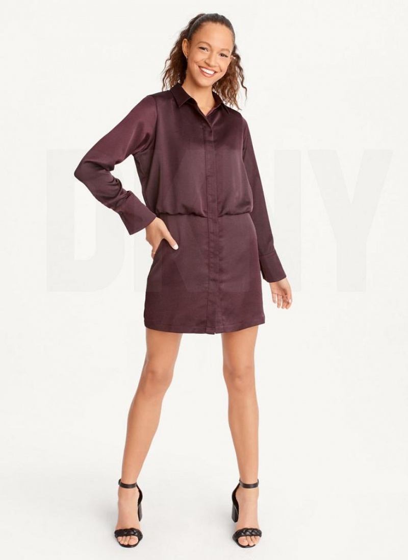 DKNY Long Sleeve Mini Kleid Damen Bordeaux | Austria_D1146