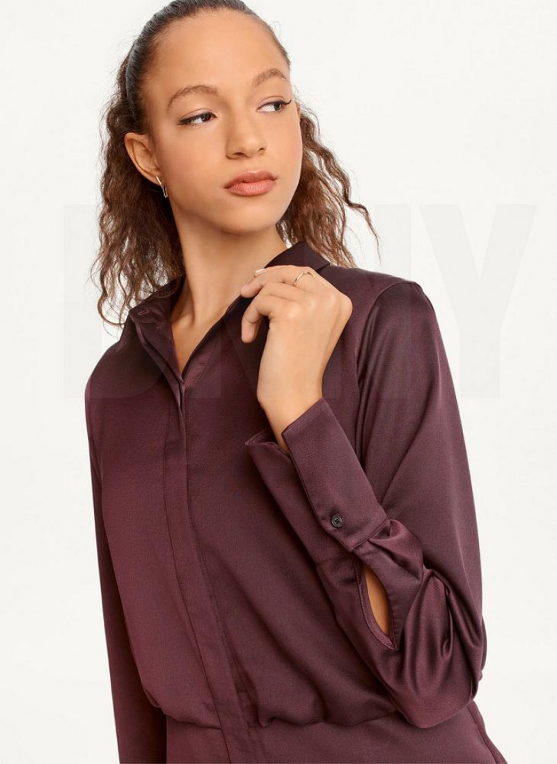 DKNY Long Sleeve Mini Kleid Damen Bordeaux | Austria_D1146