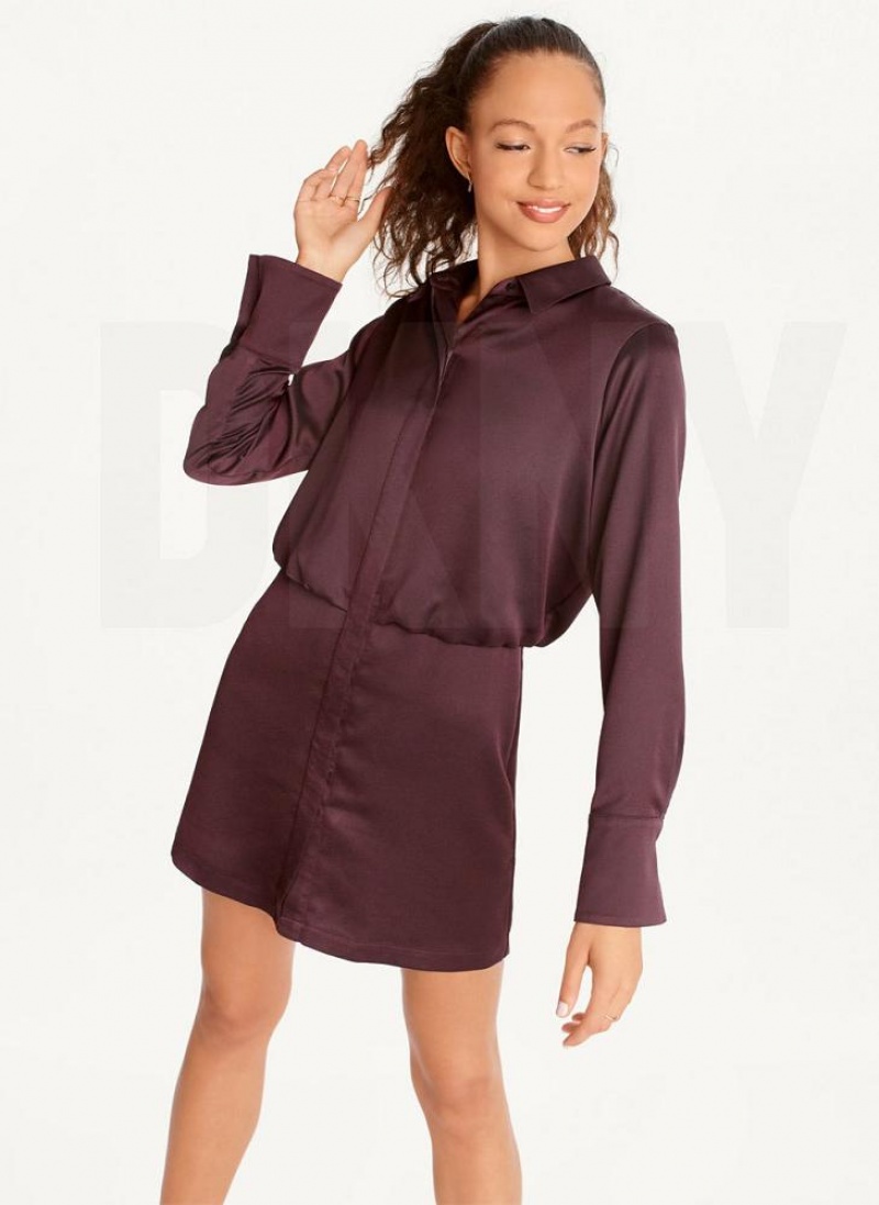 DKNY Long Sleeve Mini Kleid Damen Bordeaux | Austria_D1146