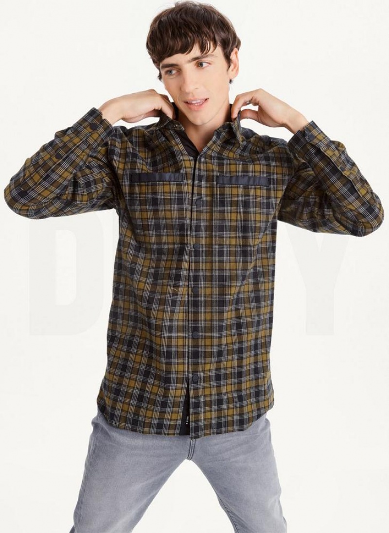 DKNY Long Sleeve Plaid Hemd Herren Olivgrün | Austria_D1679