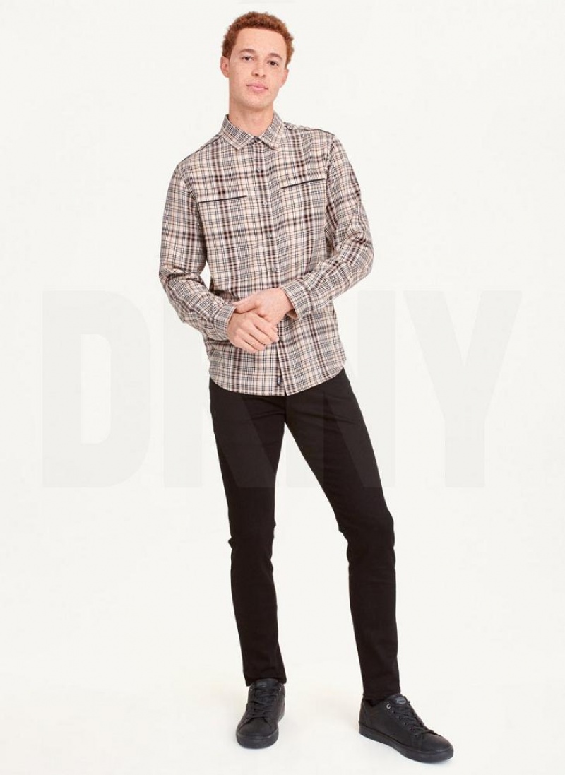 DKNY Long Sleeve Plaid Khaki Button Up Hemd Herren Khaki | Austria_D0403