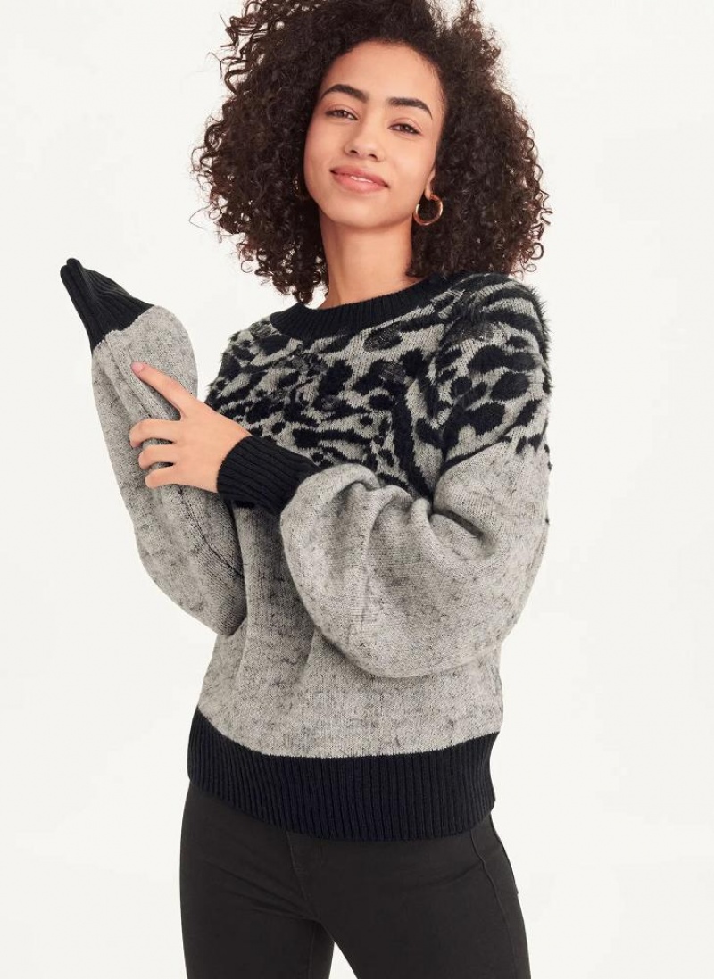 DKNY Long Sleeve Puff Crew Neck W-Sequin Detail Pullover Damen Grau | Austria_D1941