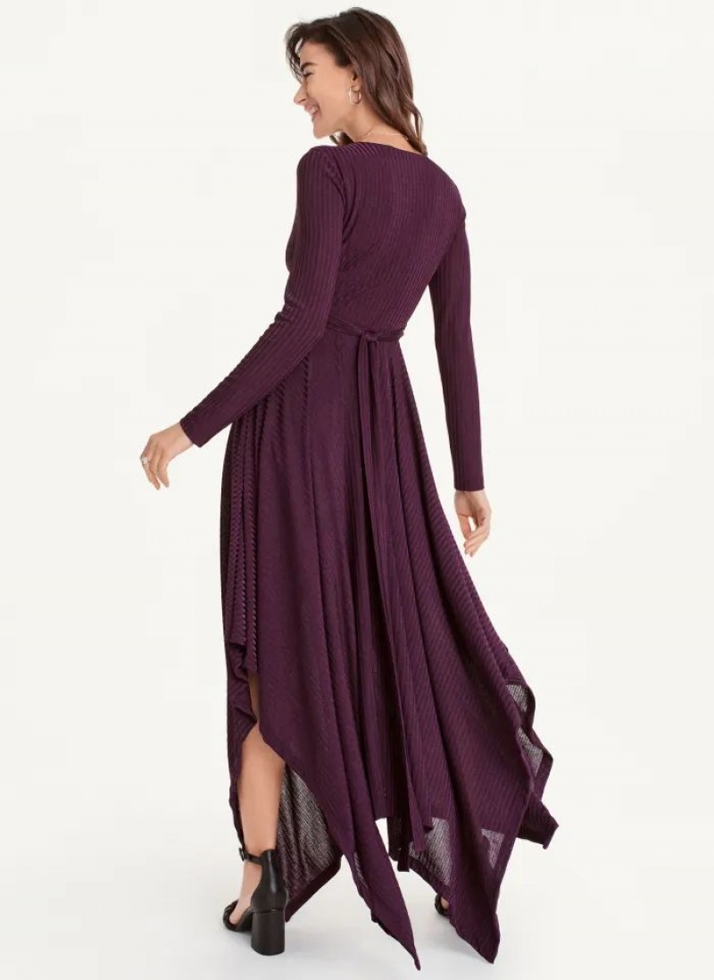 DKNY Long Sleeve Rib Hacci Wrap Maxi Kleid Damen Bordeaux | Austria_D1940