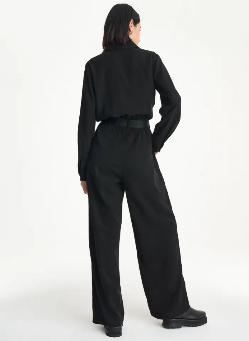 DKNY Long Sleeve Roll Sleeve Zip Front Jumpsuit Damen Schwarz | Austria_D0191