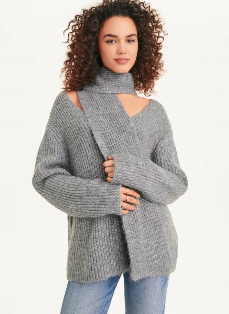 DKNY Long Sleeve Scarf Pullover Damen Grau | Austria_D1194