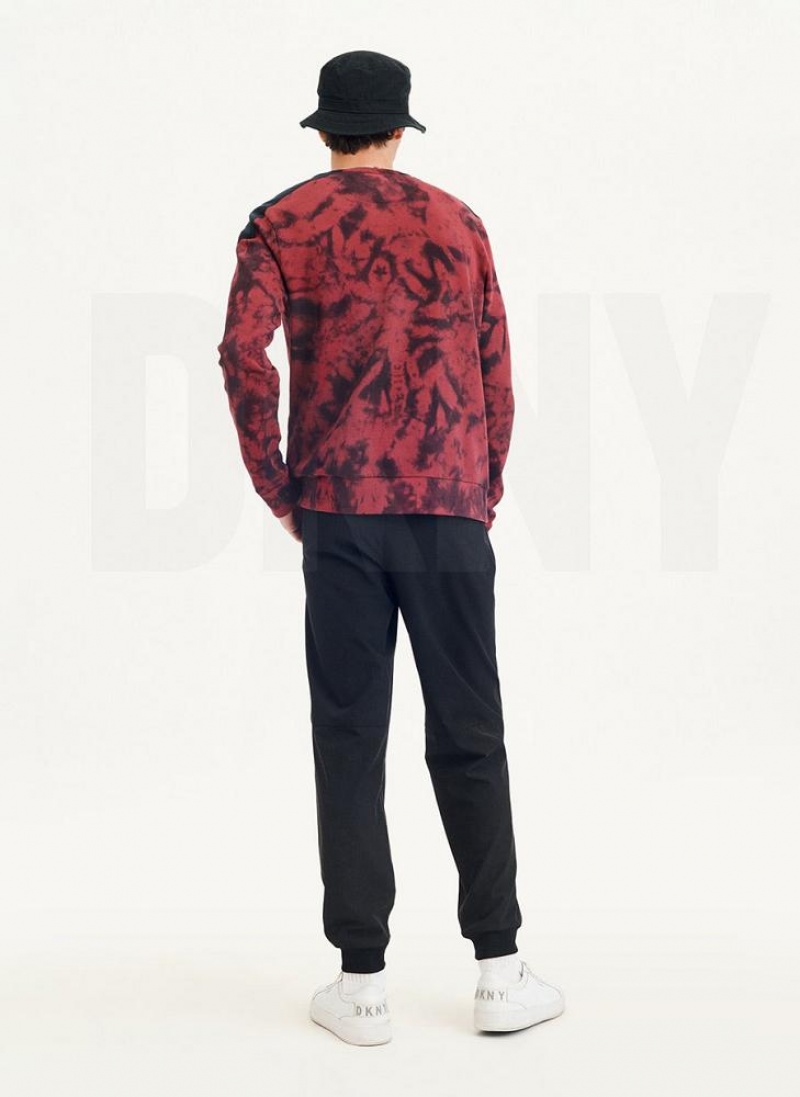 DKNY Long Sleeve Tie Dye Crewneck With Nylon Trim Sweatshirts Herren Dunkelrot Schwarz | Austria_D1312