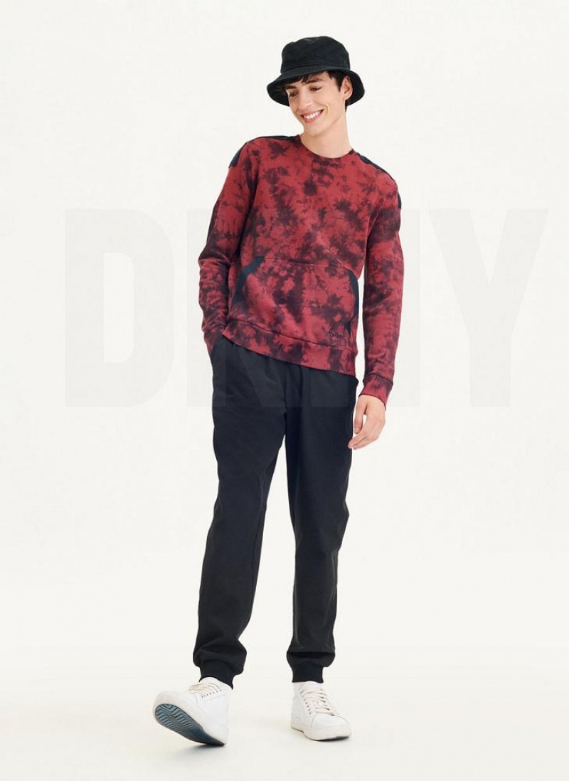 DKNY Long Sleeve Tie Dye Crewneck With Nylon Trim Sweatshirts Herren Dunkelrot Schwarz | Austria_D1312