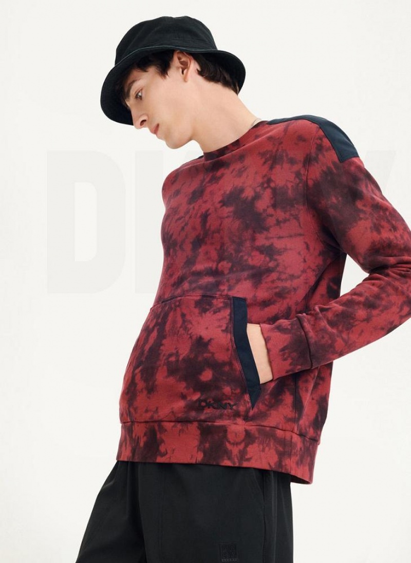 DKNY Long Sleeve Tie Dye Crewneck With Nylon Trim Sweatshirts Herren Dunkelrot Schwarz | Austria_D1312