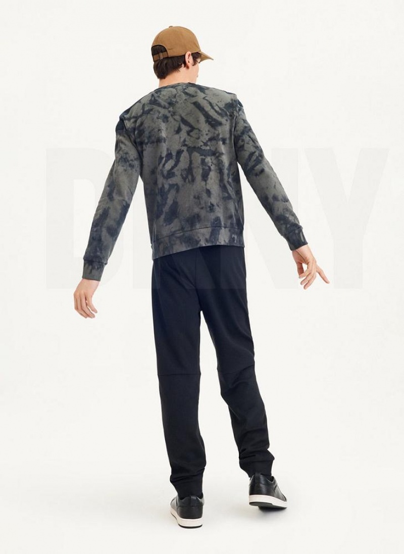 DKNY Long Sleeve Tie Dye Crewneck With Nylon Trim Sweatshirts Herren Olivgrün Schwarz | Austria_D1916