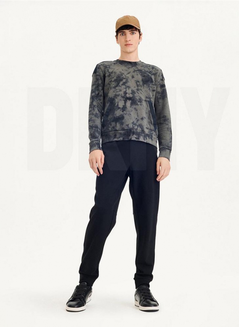 DKNY Long Sleeve Tie Dye Crewneck With Nylon Trim Sweatshirts Herren Olivgrün Schwarz | Austria_D1916