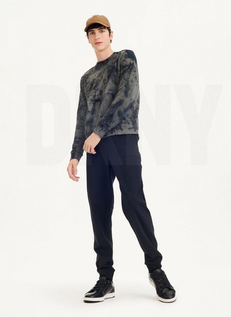 DKNY Long Sleeve Tie Dye Crewneck With Nylon Trim Sweatshirts Herren Olivgrün Schwarz | Austria_D1916