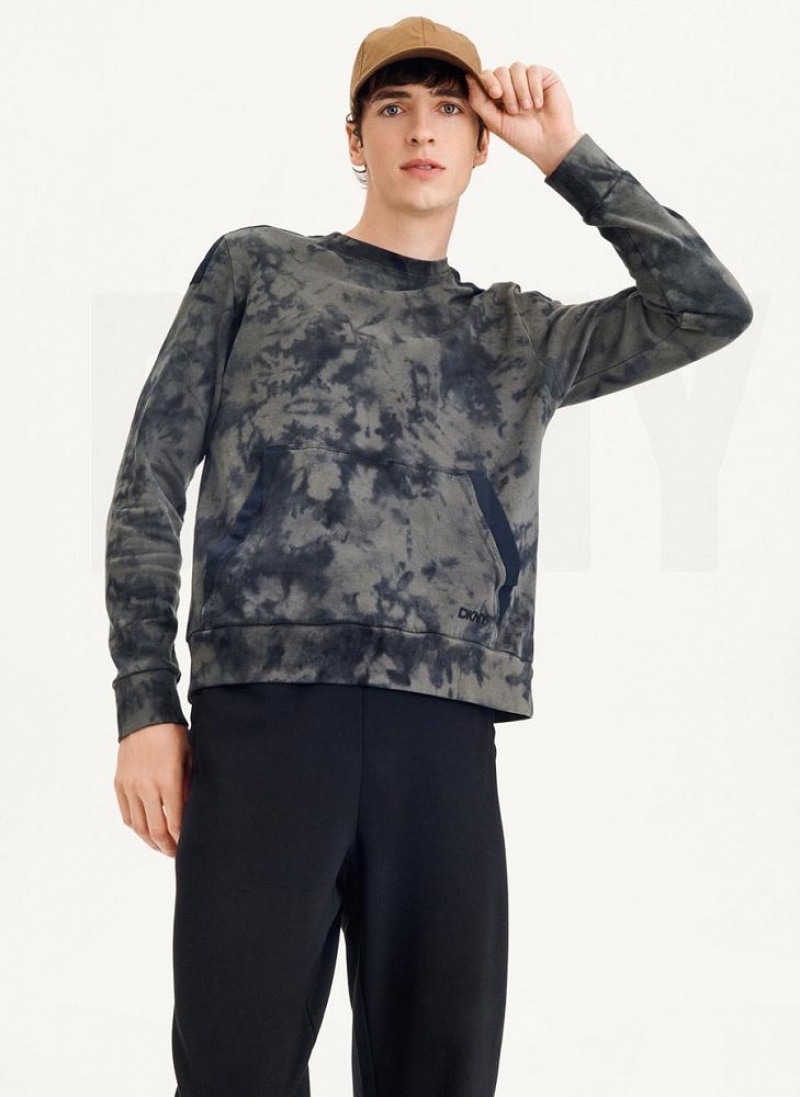 DKNY Long Sleeve Tie Dye Crewneck With Nylon Trim Sweatshirts Herren Olivgrün Schwarz | Austria_D1916