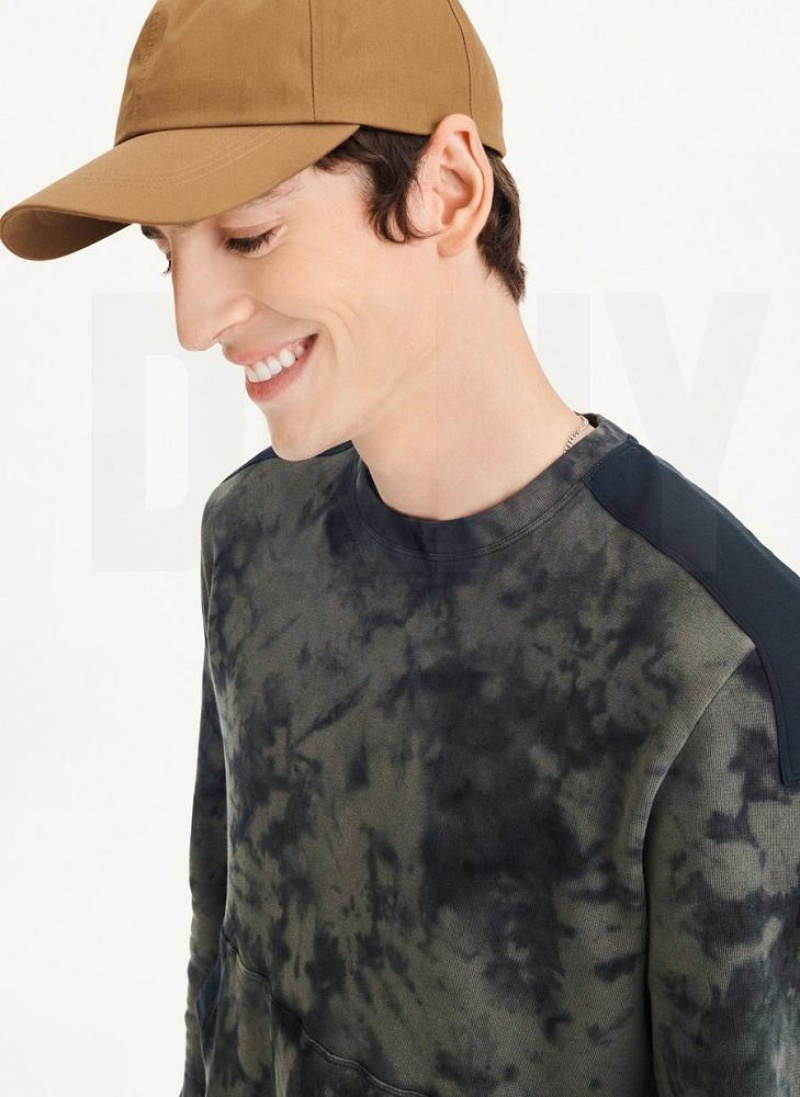 DKNY Long Sleeve Tie Dye Crewneck With Nylon Trim Sweatshirts Herren Olivgrün Schwarz | Austria_D1916